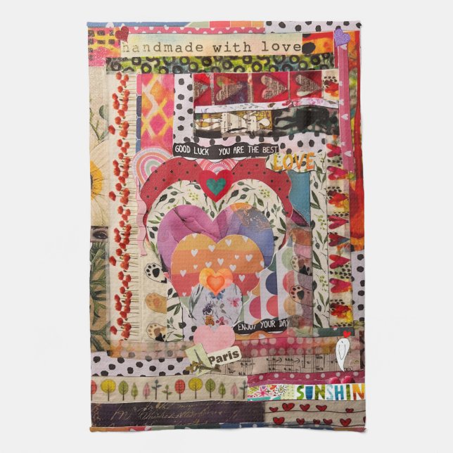 Whimsical Heart Paper Art Kitchen Towel (Vertical)