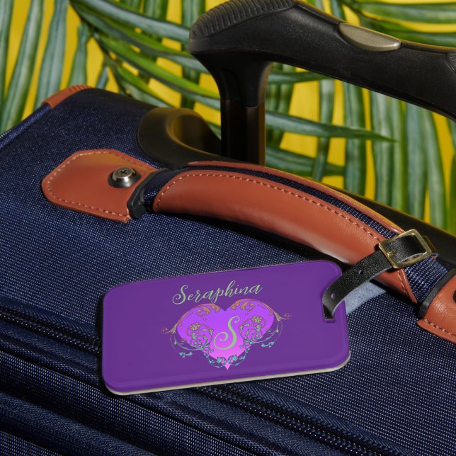 Whimsical Heart Personalised  Luggage Tag (Front Insitu 3)