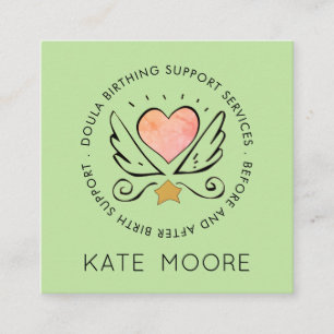Whimsical Heart Wings Midwife Or Doula Birth Coach Square Business Card