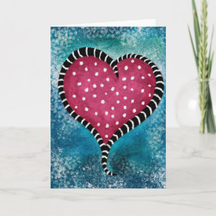 Whimsical Heart with White Polka Dots and Stripes Card