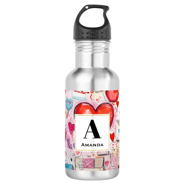 Whimsical Hearts and Love Letters Pattern 710 Ml Water Bottle (Front)