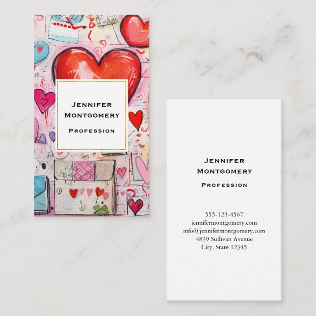Whimsical Hearts and Love Letters Pattern Business Card (Front/Back)