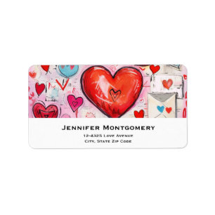 Whimsical Hearts and Love Letters Pattern Label