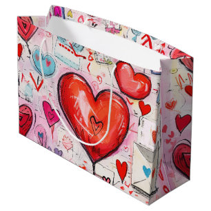 Whimsical Hearts and Love Letters Pattern Large Gift Bag