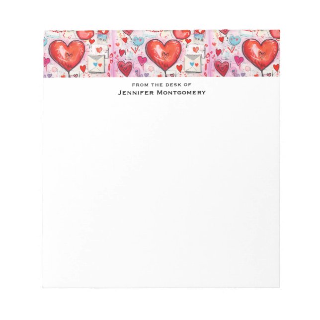 Whimsical Hearts and Love Letters Pattern Notepad (Front)