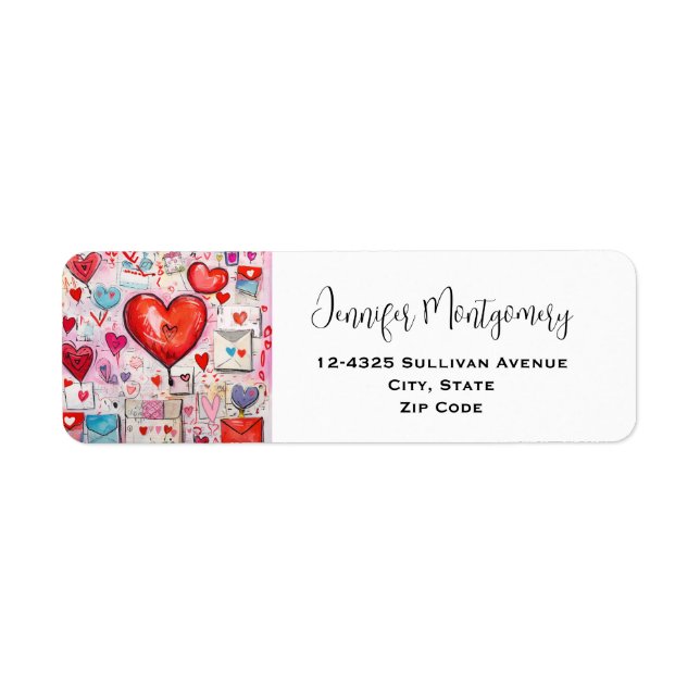 Whimsical Hearts and Love Letters Pattern Return Address Label (Front)
