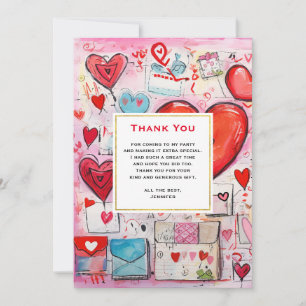 Whimsical Hearts and Love Letters Pattern Thank You Card