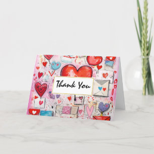 Whimsical Hearts and Love Letters Pattern Thank You Card