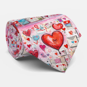 Whimsical Hearts and Love Letters Pattern Tie
