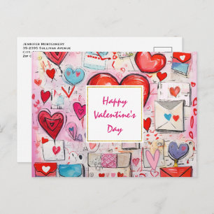Whimsical Hearts and Love Letters Valentine's Day Holiday Postcard