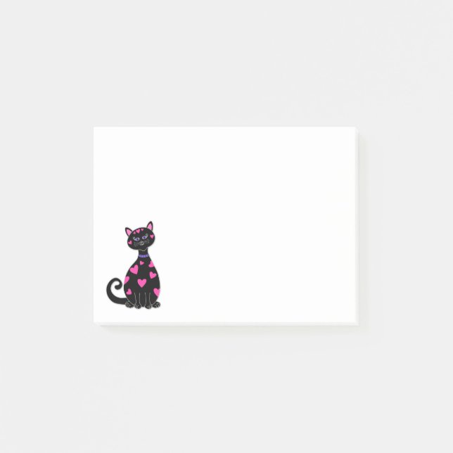 Whimsical Hearts Cat Post-it Notes (Front)
