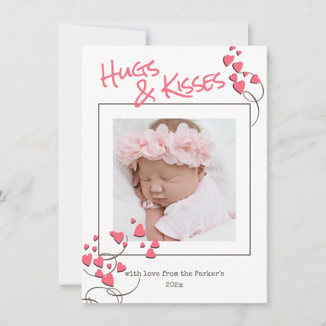 Whimsical Hearts Hugs and Kisses Valentine  Holiday Card (Front)