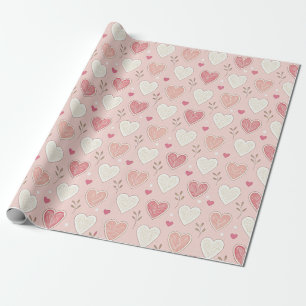 Whimsical Hearts Pink Valentine Pattern Wrapping Paper