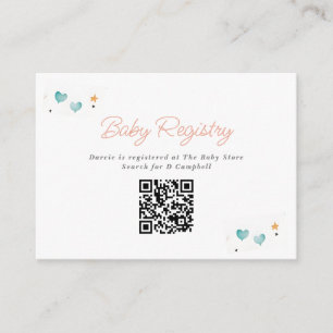 Whimsical Hearts & Stars Baby Registry QR Code Enclosure Card