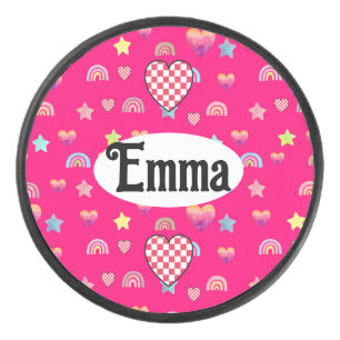 Whimsical Hearts, Stars & Rainbow Dreamscape Hockey Puck
