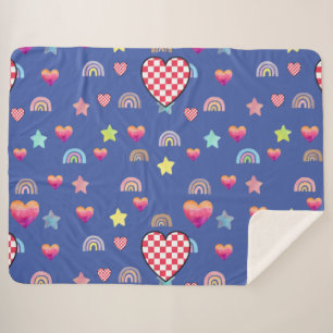 Whimsical Hearts, Stars & Rainbow Dreamscape Sherpa Blanket