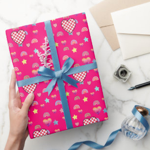 Whimsical Hearts, Stars & Rainbow Dreamscape Wrapping Paper