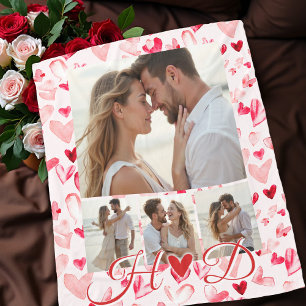 Whimsical Hearts Valentine Red Pink Photo Collage  Fleece Blanket