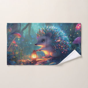 Whimsical Hedgehog and Lantern in Enchanted Forest Hand Towel