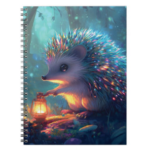 Whimsical Hedgehog and Lantern in Enchanted Forest Notebook