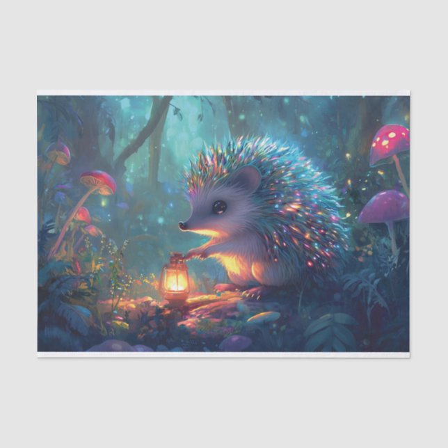 Whimsical Hedgehog and Lantern in Enchanted Forest Tissue Paper (Front)