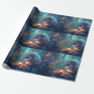 Whimsical Hedgehog and Lantern in Enchanted Forest Wrapping Paper