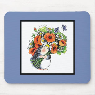 Whimsical Hedgehog and Poppies Mouse Pad