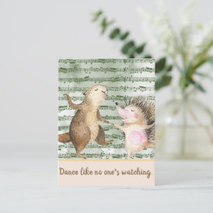 Whimsical Hedgehog & Beaver Dance   Postcard