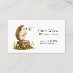 Whimsical Hedgehog Blowing a Dandelion Business Card