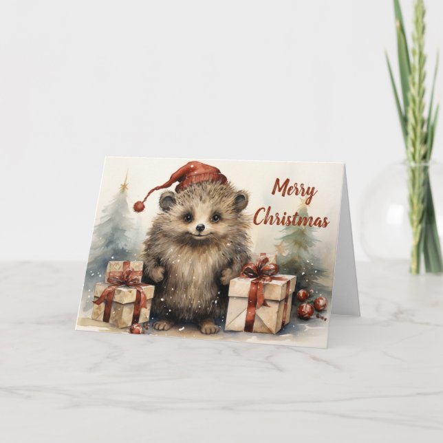 Whimsical Hedgehog Christmas Card  (Front)