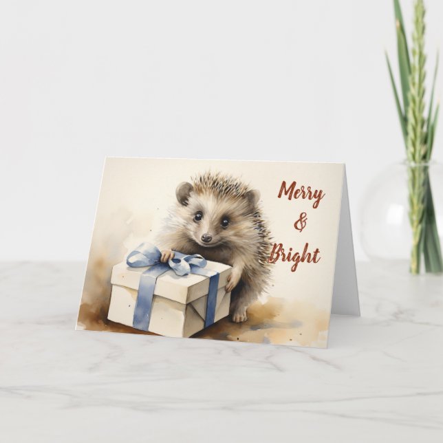 Whimsical Hedgehog Christmas Card  (Front)
