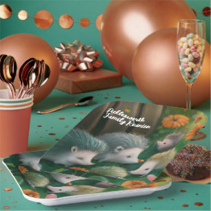 Whimsical Hedgehog Family Picnicking in the Garden Paper Plate