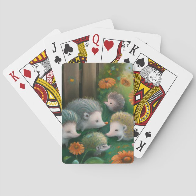 Whimsical Hedgehog Family Picnicking in the Garden Playing Cards (Back)