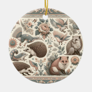 Whimsical Hedgehog Haven: Victorian Floral Ceramic Ornament