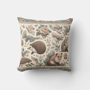 Whimsical Hedgehog Haven: Victorian Floral Cushion
