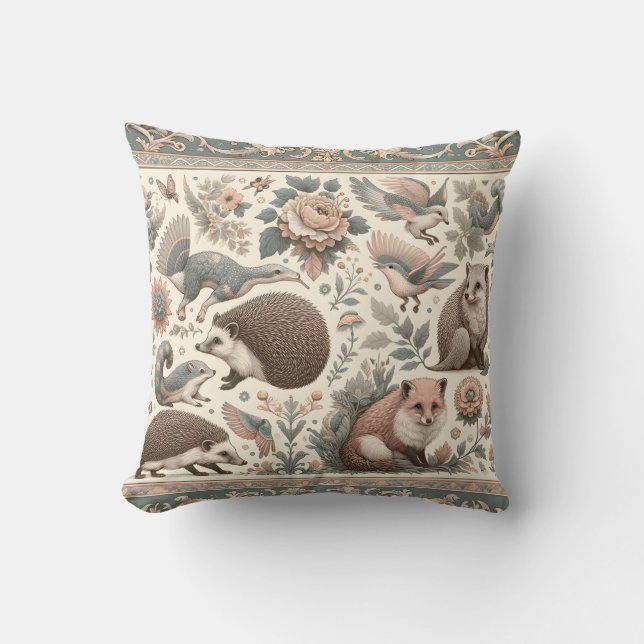 Whimsical Hedgehog Haven: Victorian Floral  Cushion (Front)