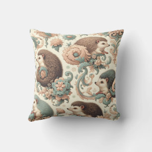 Whimsical Hedgehog Haven: Victorian Floral  Cushion