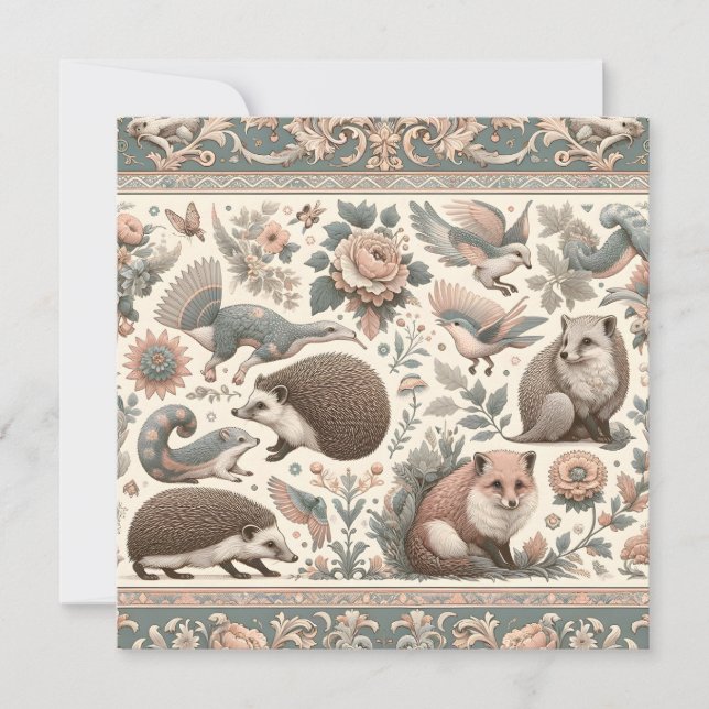 Whimsical Hedgehog Haven: Victorian Floral  Invitation (Front)
