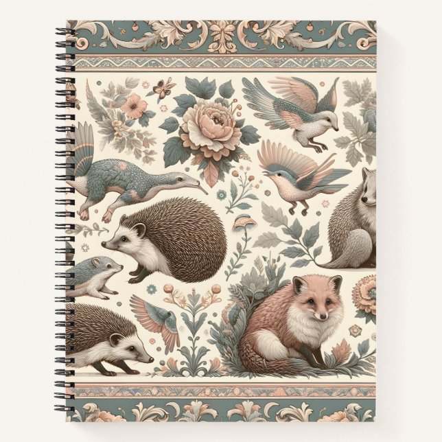 Whimsical Hedgehog Haven: Victorian Floral  Notebook (Front)