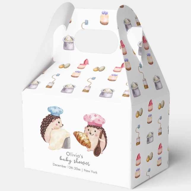Whimsical Hedgehog Little Chef Baker Baby Shower Favour Box (Front)