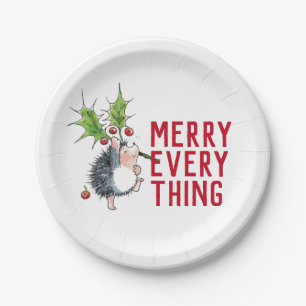 Whimsical Hedgehog Merry Everything Christmas  Paper Plate