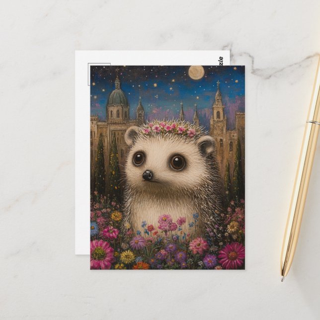 whimsical hedgehog postcard (Front/Back In Situ)