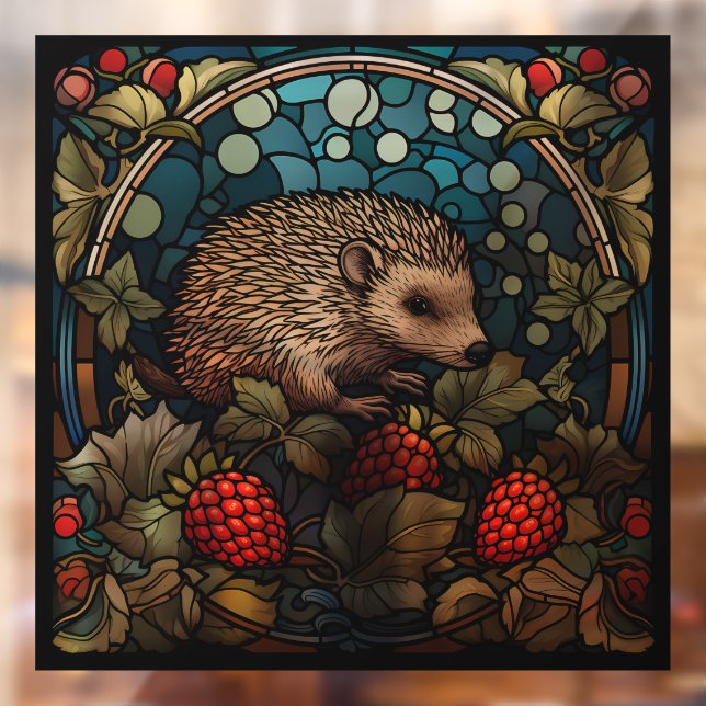 Whimsical Hedgehog & Raspberries Stained-Glass (Sheet 2)