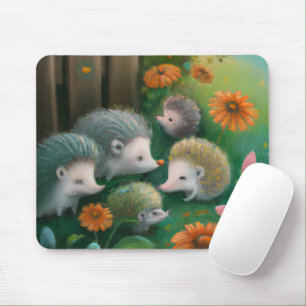 Whimsical Hedgehogs in an English Country Garden Mouse Pad