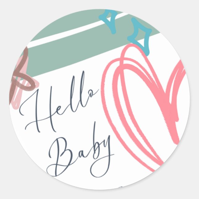 Whimsical "Hello Baby" Round Sticker (Front)