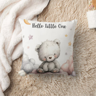 Whimsical "Hello Little One" Teddy Bear Cushion