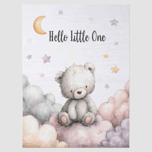 Whimsical "Hello Little One" Teddy Bear Tissue Paper (Front)