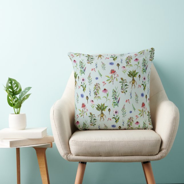 Whimsical Herbs on Mint Green Cushion (Chair)