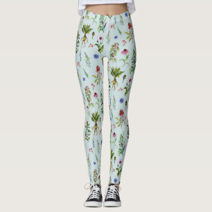 Whimsical Herbs on Mint Green Leggings