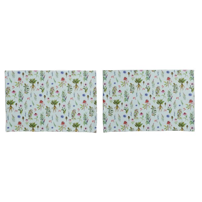 Whimsical Herbs on Mint Green Pillowcase (Front-Set)